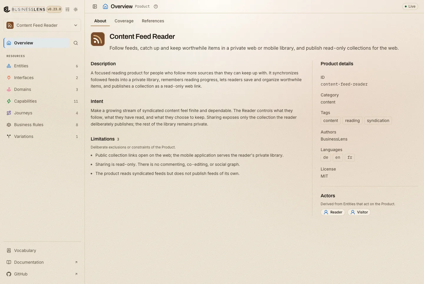The local report open on a Blueprint's overview page
